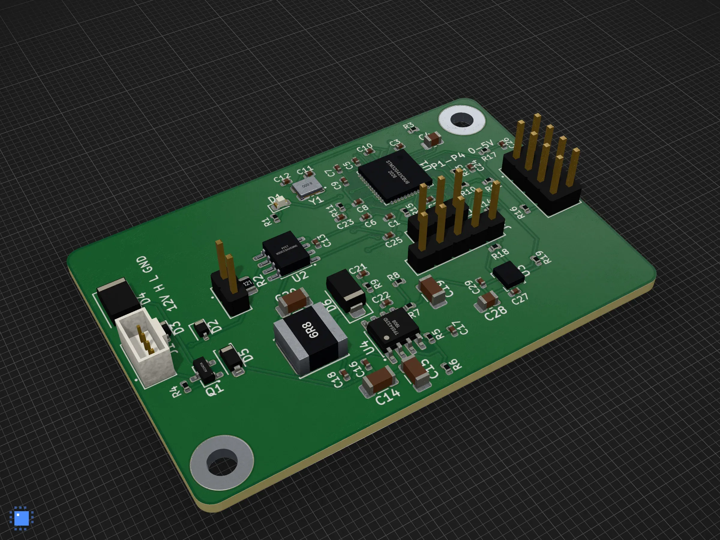can-node in 3D: an STM32G431 board with a CAN transceiver and screw terminals